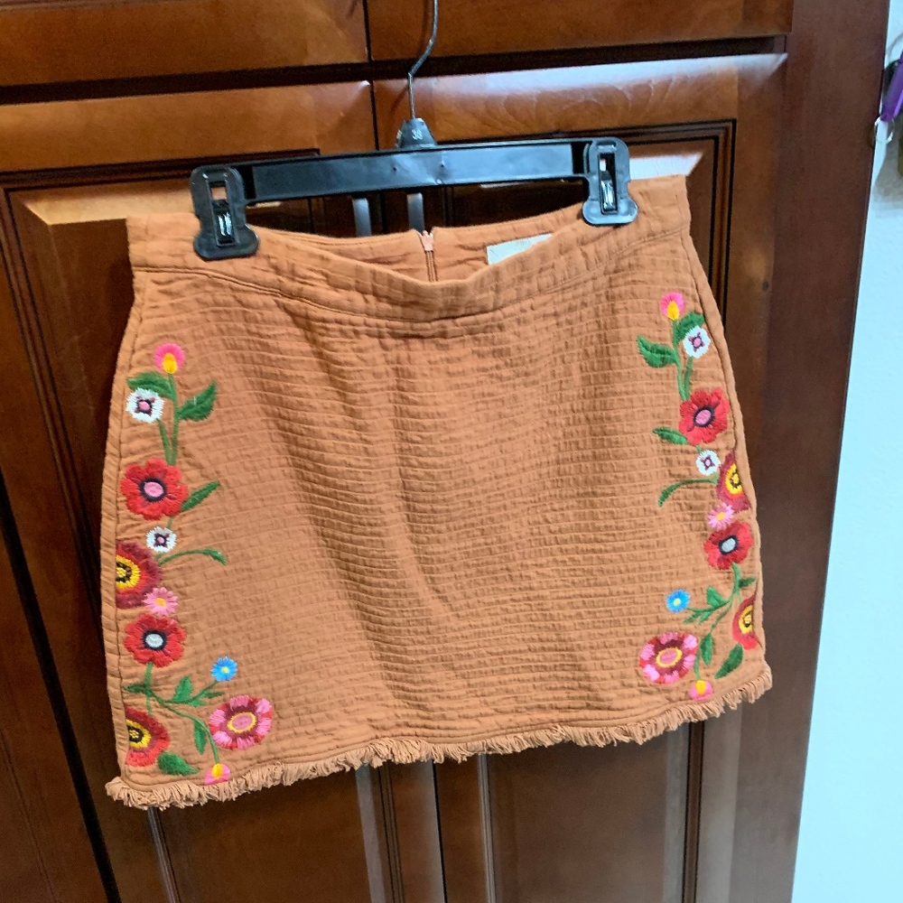 Tan Floral Midi Skirt
